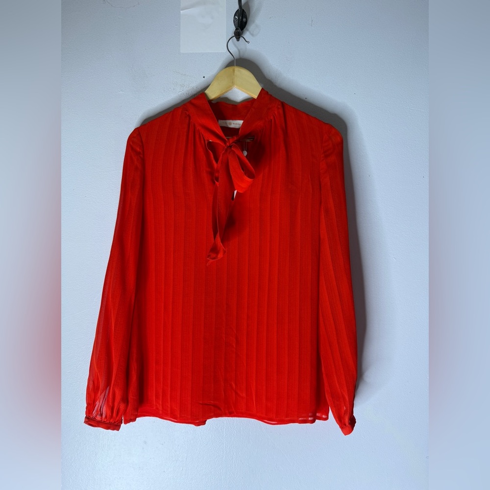 Tory Burch Red Tie-Neck Long Sleeve Blouse